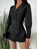 Blazer Boucle Ceinturé à Double Boutonnage à Revers S Noir