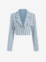 Blazer Court avec Un Bouton en Tweed M Bleu clair