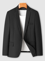 Blazer Fendu An Dos avec Bouton Simple Design en Couleur Unie S Noir