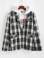 Blazer Fendu Motif à Carreaux avec Bouton Unique L Vert forêt noire