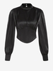 Blouse Corset en Satin Soyeux à Col Montant M Noir