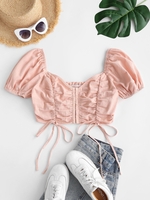 Blouse Corset Plissée à Volants à Manches Bouffantes M Rose léger