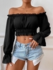 Blouse Courte à Epaule Dénudée à Manches Longues à Volants S Noir