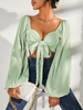 Blouse Courte à Manches Bouffantes avec Nœud Papillon S Vert clair