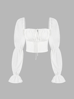 Blouse Courte à Manches de Poète avec Trou de Serrure S Blanc
