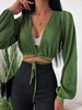 Blouse Courte Enveloppée à Manches Longues L Vert