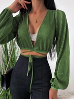 Blouse Courte Enveloppée à Manches Longues L Vert