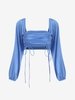 Blouse Courte Plissée en Satin L Bleu