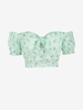 Blouse Fleurie Nouée en Avant en Dentelle Transparente S Vert clair