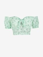 Blouse Fleurie Nouée en Avant en Dentelle Transparente S Vert clair
