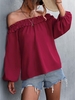 Blouse Épaules Dénudées à Manches Lanterne M Rouge foncé