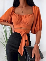 Blouse Plissée Nouée à Epaule Dénudée Xl Orange foncé