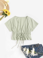Blouse Plongeante Nouée Plissée à Cordon S Vert clair