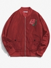 Blouson Aviateur de Base-ball avec Poche Zippé à Rabat Motif de Rose Fleur 2xl Rouge foncé