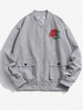 Blouson Aviateur de Base-ball avec Poche Zippé à Rabat Motif de Rose Fleur L Gris argenté