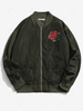 Blouson Aviateur de Base-ball avec Poche Zippé à Rabat Motif de Rose Fleur S Vert armée