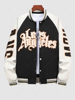 Blouson de Base-ball LOS ANGELES Tropicale Brodée à Manches Raglan L Noir