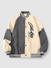 Blouson de Bombardier à Imprimé Lettre Boutonné Bicolore L Café lumière