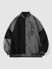 Blouson de Bombardier à Imprimé Lettre Boutonné Bicolore Xl Noir