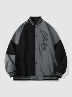 Blouson de Bombardier à Imprimé Lettre Boutonné Bicolore Xl Noir