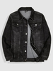 Blouson en Jean avec Revers à Imprimé Lettres M Noir