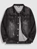 Blouson en Jean Lettres Brodées Patch L Noir