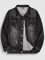 Blouson en Jean Lettres Brodées Patch L Noir