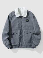 Blouson en Velours Côtelé à Col Rabattu Xl Gris