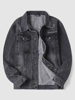 Blouson Lettre Brodée Extensible en Denim L Noir