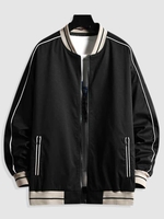 Blouson Rayé Zippé à Ourlet en Blocs de Couleurs 2xl Noir