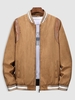 Blouson Rembourré Zippé Jointif Rayé en Faux Cuir M Brun légère