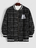 Blouson Universitaire de Base-ball en Tweed à Carreaux à Imprimé Lettres M Noir
