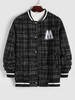 Blouson Universitaire de Base-ball en Tweed à Carreaux à Imprimé Lettres Xl Noir