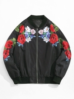 Blouson Zippé Motif de Fleur 2xl Noir