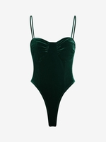 Body à Jambe Haute en Velours à Volants L Vert profond