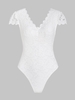 Body à Mancherons Bordure Festonnée en Dentelle M Blanc