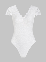 Body à Mancherons Bordure Festonnée en Dentelle M Blanc