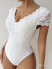 Body à Mancherons Bordure Festonnée en Dentelle S Blanc