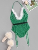 Body Ceinturé Ourlet en Dentelle à Col Halter L Vert