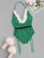 Body Ceinturé Ourlet en Dentelle à Col Halter L Vert
