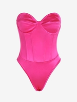 Body Corset Brillant à Lacets au Dos à Armature à Jambe Echancrée L Rose clair