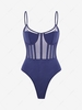 Body Corset Panneau en Maille avec Bouton Pression L Bleu profond