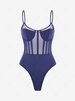Body Corset Panneau en Maille avec Bouton Pression L Bleu profond