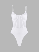 Body Corset Panneau en Maille avec Bouton Pression M Blanc