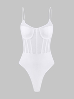 Body Corset Panneau en Maille avec Bouton Pression S Blanc