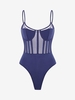 Body Corset Panneau en Maille avec Bouton Pression S Bleu profond