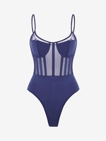 Body Corset Panneau en Maille avec Bouton Pression S Bleu profond