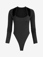 Body Côtelé Découpé à Jambe Haute S Noir
