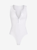 Body Côtelé en Couleur Unie avec Bouton en Avant S Blanc