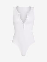 Body Côtelé en Couleur Unie avec Bouton en Avant S Blanc